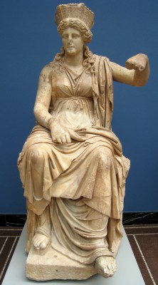 Cybele, Marble statue of Cybele from Formia in Lazio, circa 60 BCE
Marble statue of Cybele from Formia in Lazio, circa 60 BCE. From the collection of the Ny Carlsberg Glyptotek. Item number IN 480.

Source: https://commons.wikimedia.org/wiki/File:Cybele_formiae.jpg
Photo by ChrisO, 26 August 2008
