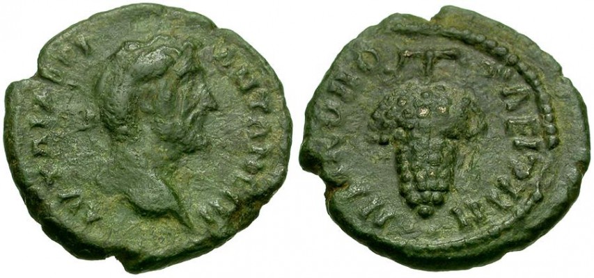 Moesia inferior, Nikopolis ad Istrum, 06. Antoninus Pius, HrHJ (2018) 8.6.08.04 (rev. only)
Antoninus Pius, AD 138-161
AE 18, 2.68g, 17.61mm, 180°
obv. AVT AI ADRI - ANTWNEIN
       Bare head r.
rev. NEIKOPO - LEITWN
       Bunch of grapes
ref. a) not in AMNG
      b) not in Varbanov
      c) not in Hristova/Hoeft/Jekov (2018):
          rev. No. 8.6.8.4 (outer coin, same die)
          obv. e.g. No. 8.6.8.5 (same die)
F+, brown patina


