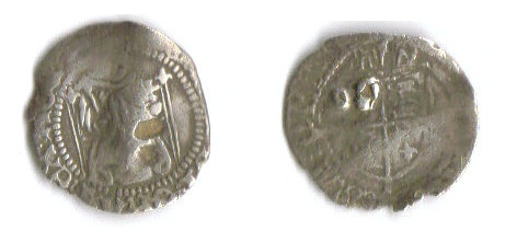 Kingdom of England - Henry VIII Ecclesiastical Penny
Henry VIII, AD 1509-1547 
Durham ecclesiastical mint, 1509-1523 AD
King enthroned holding orb and scepter
HE[NRIC DI] GRA REX AG[L (Z F)] 
Royal shield over cross fourchée, which divides the legend; T D above shield
CIVI[TAS] DVRRAM 
Spinks 2331
Keywords: Henry VIII Durham ecclesiastical penny