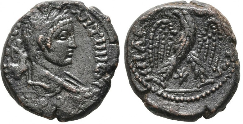 prieurx1_22-22
Elagabalus
Syrian Tetradrachm

Obv: AVT K MA ANTW&#1028;NINOC C&#1028;B, laureate head right.
Re: : &#916;HMAPX&#1028;&#926;Y&#928;ATOC TO&#923;, legend ends TO&#923;, Eagle head left  and tail right, &#916;&#1028; above to left and right, star between legs.
26 mm, 13.91 gms

Prieur ---, McAlee 775A variant (orientation of eagle's head and tail)
