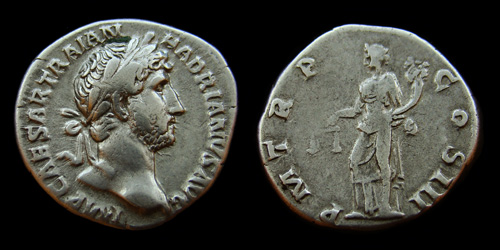 032 Hadrianus (117-138 A.D.), RIC II 0080, Rome, AR-Denarius, P M TR P COS III,  Aequitas standing left, #1
032 Hadrianus (117-138 A.D.), RIC II 0080, Rome, AR-Denarius, P M TR P COS III,  Aequitas standing left, #1
avers: IMP CAESAR TRAIAN HADRIANVS AVG, Laureate head right.
reverse: P M TR P COS III, Aequitas standing left with scales and cornucopaie.
exergue: -/-//--, diameter: 17,5-18mm, weight: 3,41g, axes: 7h,
mint: Rome, date:  A.D., ref: RIC II 080, C-1119, 
Q-001
Keywords: 032 Hadrianus (117-138 A.D.), RIC II 0080, Rome, AR-Denarius, P M TR P COS III, Aequitas standing left, #1