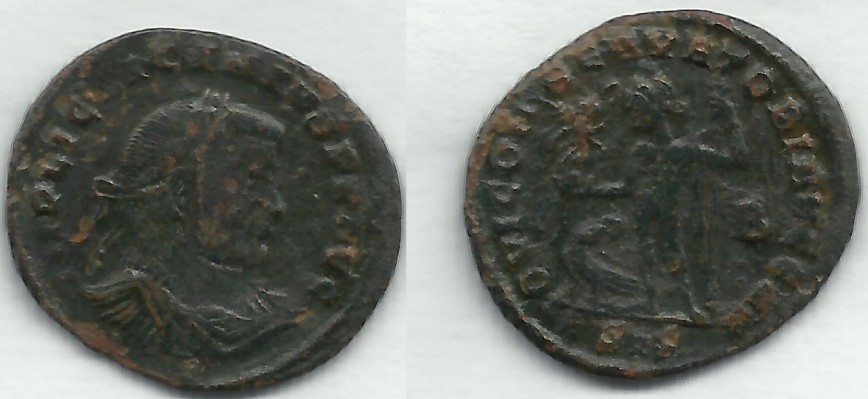 Licinius I - RIC VII 4
Siscia 313-315 AD
 IMP LIC LICINIVS P F AVG, laureate head right /
 IOVI CONSERVATORI AVGG N N, Jupiter standing left with victory & sceptre,
 eagle at foot with wreath in its beak, G to right.
SIS in ex. 
