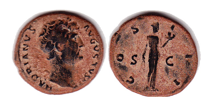 0868 Hadrian AS Roma 124-127 AD Fides 
Reference.
RIC III, 868; Strack 610; Spink 3680 C. 388 RIC II, 668

Bust A2

Obv. HADRIANVS AVGVSTVS
Laureate head 

Rev. COS III S C in field
Fides standing right, holding corn ears and basket of fruits.

11.50 gr
25 mm
6h
Keywords: RIC 868