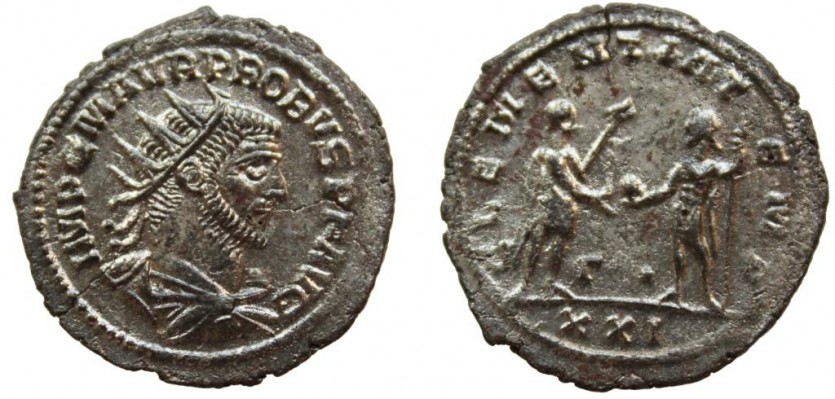 PROBUS RIC 920 OFFICINA 3
OBVERSE: IMP C M AVR PROBVS P F AVG
REVERSE:  CLEMENTIA TEMP
BUST TYPE: A2 = Radiate, draped and cuirassed bust right, seen from rear
FIELD / EXERGUE MARKS: &#915;•//XXI
WEIGHT 3.16g / AXIS: 6h / WIDTH 21-22mm
MINT: Antiochia
RIC 920
COLLECTION NO. 628

Provenance: EBAY auction / SOLIDUS-NUMISMATK / no. 401134331540 of 2016-06-16
Keywords: PROBUS