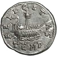 A galley on the reverse of a denarius of Elagabalus.