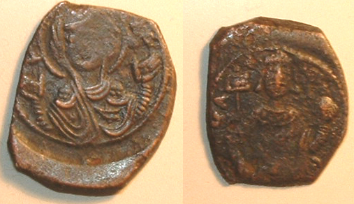 MANUEL AE Tetarteron S-1970 DOC 17
Facing bust of the Virgin orans, wearing pallium and Maphorium to l. MP to r. OV   Rev Half length figure of Manuel facing wearing crown and jewelled Chalmys and holding labarum and gl. cr. 

[i] Note, this coin is easy to distinguish between the more common Androincus version because the Virgin does not have the nimbate head of Christ at her waist.This is the only example I have seen outside the books, the ones on ebay are commonly misattributed [i]


Keywords: Byzantine Manuel tetarteron Virgin