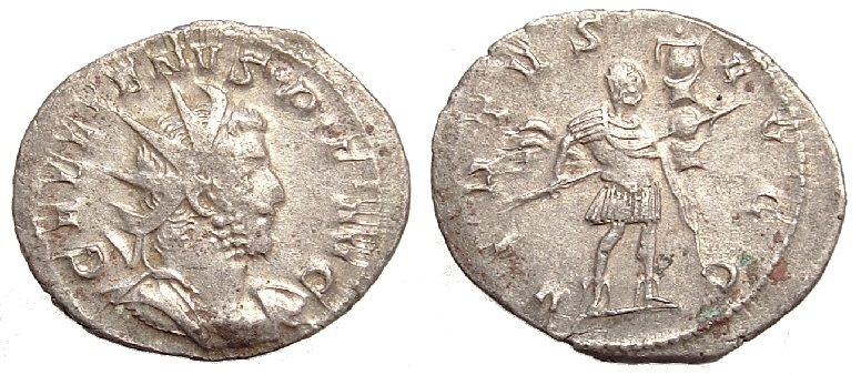  882
Antoninianus
Gaul
Issue 1
VIRTVS AVGG
G 882
Keywords: gallienus