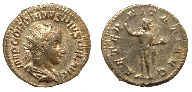  83
Antoninianus
Rome mint
AETERNITATI AVG
RIC 83
Keywords: gordian