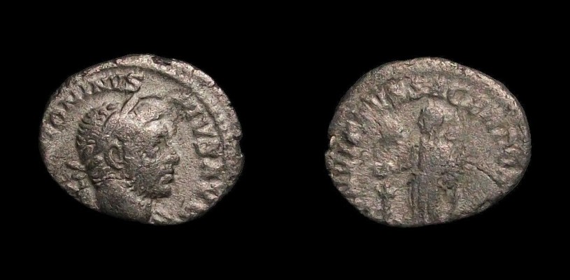 Elagabalus, RIC IV-88 Rome
AR Denarius
Rome mint, 221-222 A.D.
18mm, 1.78g
RIC IV-88

[b]Obverse:[/b]
IMP ANTONINVS PIVS AVG
Horned-laureate and draped bust right.

[b]Reverse:[/b]
INVICTVS SACERDOS AVG
Elagabalus standing left, sacrificing over tripod, holding patera and club (upwards); behind tripod, bull lying down; in field, star.

