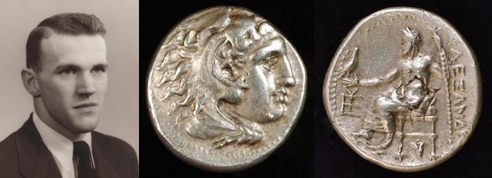 Macedonian Kingdom, Alexander III, The Great, 336 -323 B.C. Lifetime Issue!  
Macedonian Kingdom, Alexander III, The Great, 336 -323 B.C. Lifetime Issue!  
Silver drachm, Price 2553, (Muller 129); VF, flan defect on reverse, 4.297g, 16.4mm, Lydia, Sardes mint, c. 334 - 323 B.C.; obverse Herakles' head right, clad in Nemean lion scalp headdress tied at neck; reverse A&#923;E&#926;AN&#916;POY, Zeus enthroned left, eagle in right, scepter in left, EYE monogram left, rose under throne.

This portrait of Herakles has an amazing resemblance to my father when he was young!

Ex Forvm Ancient Coins  

Keywords: alexander III, herakles, drachm, zeus