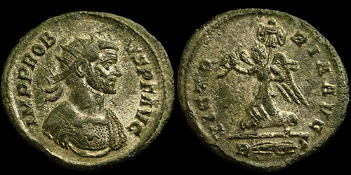 112 Probus (276-282 A.D.), AE-Antoninianus, RIC V-II 213, Rome, VICTORIA AVG, Bust F-B, -/-//R thunderbolt &#962;, Victory walking left, #1
112 Probus (276-282 A.D.), AE-Antoninianus, RIC V-II 213, Rome, VICTORIA AVG, Bust F-B, -/-//R thunderbolt &#962;, Victory walking left, #1
avers: IMP PROB VS P F AVG, Radiate, cuirassed bust right. (F-B)
reverse: VICTO RIA AVG, Victory walking left, holding wreath and trophy.
exergue: -/-//R thunderbolt &#962;, diameter: 20,0-22,0mm, weight: 2,31g, axis: 0h,
mint: Rome, 6th. emission of Rome, 6th.off., date: 281 A.D., ref: RIC V-II 213, p-40, C-,
Q-001
Keywords: 112 Probus (276-282 A.D.), AE-Antoninianus, RIC V-II 213, Rome, VICTORIA AVG, Bust F-B, -/-//R thunderbolt &#962;, Victory walking left, #1