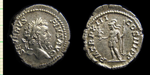 049 Septimius Severus (193-211 A.D.), Rome, RIC IV-I 197, AR-Denarius, P M TR P XIII COS III P P, Virtus standing left, #1
049 Septimius Severus (193-211 A.D.), Rome, RIC IV-I 197, AR-Denarius, P M TR P XIII COS III P P, Virtus standing left, #1
avers: SEVERVS PIVS AVG, Laureate bust right.
revers: P M TR P XIII COS III P P, Virtus standing left, holding Victory and spear.
exergue: -/-//--, diameter: 19,0-20,0mm, weight: 2,91g, axis: 5h,
mint: Rome, date: 205 A.D.,
ref: RIC IV-I 197, p-117, RSC 470,
Q-001
Keywords: 049 Septimius Severus (193-211 A.D.), RIC IV-I 197, Rome, AR-Denarius, P M TR P XIII COS III P P, Virtus standing left, #1