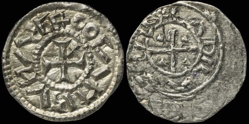 11.07. Kálmán., (Koloman the Bibliophile) King of Hungary, (1095-1116 A.D.), AR-Denarius, CÁC I. 11.07./h1.01./67., H-037, CNH I.-045, U-028, #01
11.07. Kálmán., (Koloman the Bibliophile) King of Hungary, (1095-1116 A.D.), AR-Denarius, CÁC I. 11.07./h1.01./67., H-037, CNH I.-045, U-028, #01
avers: COLVMBANVS REX, Cross, the border of dots.
reverse: LADISLAVS REX (sometimes, Illegible legend), cross in a circle with wedges in the angles; border of line.
exergue: -/-//--, diameter: 12,8 mm, weight: 0,54g, axis: 3h,
mint: Esztergom, date: A.D., ref: Huszár-037, CNH I.-045, Unger-028, 
Tóth-Kiss-Fekete: CÁC I.(Catalog of Árpadian Coinage I./Opitz I.), Privy-Mark/Szigla: 11.07./h1.01./67., 
Q-001
