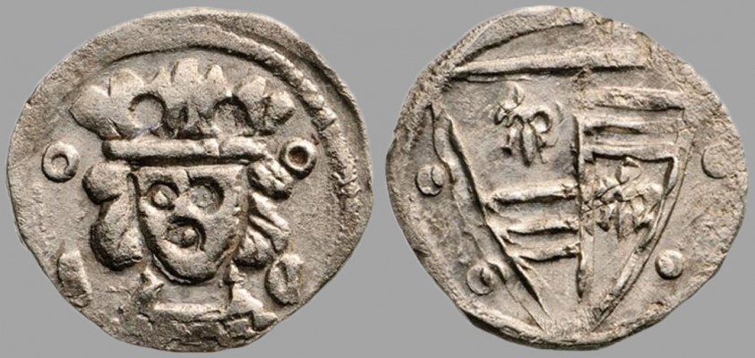 Hungary: Charles Róbert (1307-1342) Denár (Huszár-449)
Obv: King facing forward; mintmark on either side
Rev: Hungarian Coat-of-Arms of Charles I
