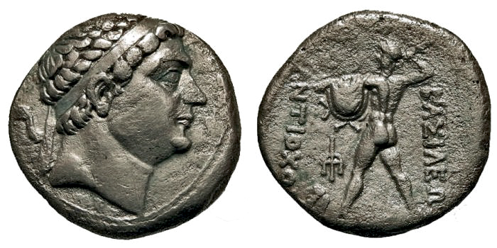 GREEK, Boutin, Collection Pozzi 2945 (this coin); Holt A6.4 (this coin); Kritt A6 (plate 2 A6 this coin); CSE 1294 (this coin); SNG Lockett 3109 (this coin ID: SNGuk_0300_3109); Pozzi 2945 (this coin); ESM 717&#945; (this coin)
Baktrian Kingdom, Diodotos I, ca. 255/250-240 BC, AR Tetradrachm   

Diademed head of Diodotos I right. 
&#914;&#913;&#931;&#921;&#923;&#917;&#937;&#931; ANTIOXOY Zeus advancing left hurling thunderbolt, eagle at feet, &#921;&#916;&#932; (Iota, Delta, Sampi) monogram in inner left field.  

Holt A6.4 (this coin); Kritt A6 (plate 2 A6 this coin); CSE 1294 (this coin); SNG Lockett 3109 (this coin ID: SNGuk_0300_3109); Pozzi 2945 (this coin); ESM 717&#945; (this coin); SNG ANS 77; SC 631.a; Bopearachchi 2E; Mitchiner 64d; Qunduz 6; HGC 9, 24. Mint "A" - Ai Khanoum 

(26 mm, 15.73 g, 6h).      
Herakles Numismatics, July 2013; ex- Houghton Collection (CSE 1294); ex- Lockett Collection (SNGLockett 3109); ex-Pozzi Collection: Naville Sale I (1921), 2945.

This coin has a very distinguished provenance and has been published as plate coin in four reference works. 
It was cleaned after the CSE 1294 image resulting in removal of surface deposits and 0.1 g lower weight than CSE, Holt and SNG Lockett listings

