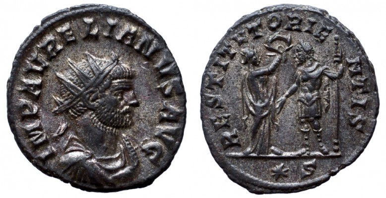 AURELIAN RIC TEMP 2091
OBVERSE: IMP AVRELIANVS AVG
REVERSE: RESTITVT ORIENTIS
BUST TYPE: A = Radiate, cuirassed and draped bust right, seen from front
FIELD / EXERGUE MARKS: -/-//*S
MINT: SISCIA
ISSUE:
WEIGHT: 3,65 g
RIC TEMP: 2091 (73 ex. Cited)
Coll. no. 118

Provenance: ex G.J.R. Ankoné collection
