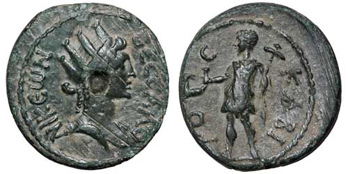 A bronze coin of Thessalonica with a Kabeiros on the reverse