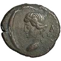 The reverse of a billon Alexandrian tetradrachm of Commodus showing Selene and a lunar crescent