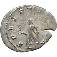 The reverse of an antoninianus of Valerian showing Spes