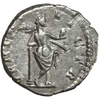 The reverse of a silver denarius of Julia Domna showing Venus